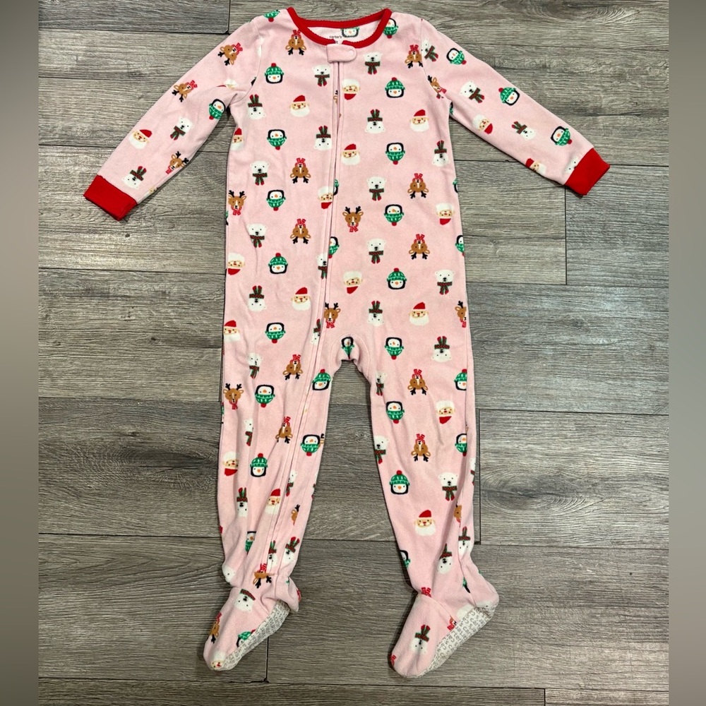 Carter's Girls 1pc. Christmas Santa and Friends Pajama Sleeper Pink Size 4T